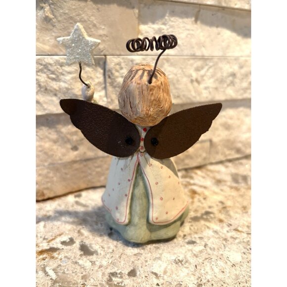 Vtg Bethany Lowe Angel Ornament Rustic Metal Wings Halo  Hallmark Christmas 5” - Picture 2 of 5